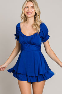 Royal Blue Off-Shoulder Tie Back Romper