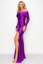 Purple One Off-Shoulder Long Sleeve Slit Maxi Dress