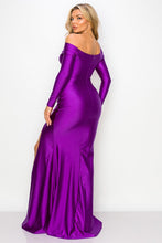 Purple One Off-Shoulder Long Sleeve Slit Maxi Dress
