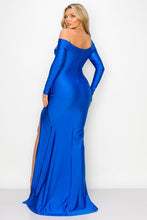 Royal One Off-Shoulder Long Sleeve Slit Maxi Dress