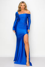 Royal One Off-Shoulder Long Sleeve Slit Maxi Dress