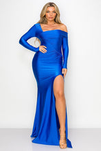 Royal One Off-Shoulder Long Sleeve Slit Maxi Dress