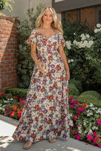 Ivory Print Short Puff Sleeve Maxi