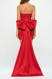 Deep Red Back Bow Bodycon Mini Dress