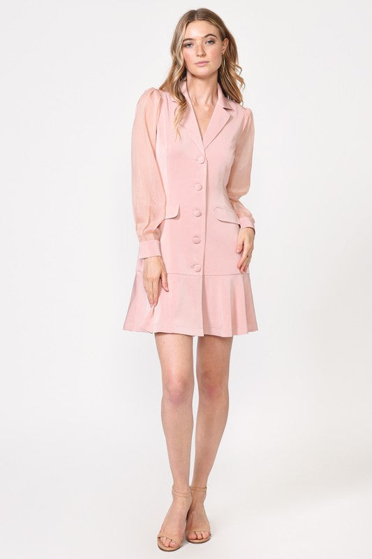 Light Pink Candice Organza Sleeve Blazer Dress