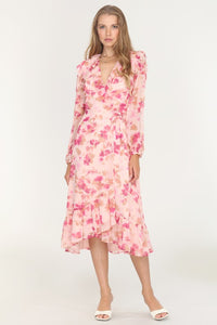 Fuchsia Katia Ruffle Wrap Midi Dress