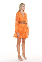 Orange Lace Mini Dress With Faux Leather Belt