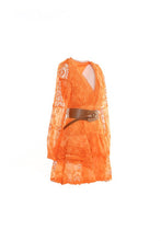 Orange Lace Mini Dress With Faux Leather Belt