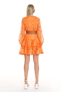 Orange Lace Mini Dress With Faux Leather Belt
