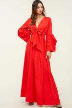 Red V Neck Tie Up Maxi Dress