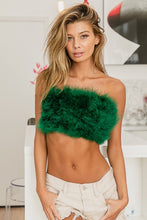Hunter Green Fluffy Feather Tank Top With Back Zipper