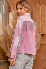 Pink Rhinestone Fringe Stylish Denim Jacket