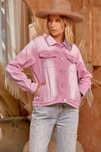 Pink Rhinestone Fringe Stylish Denim Jacket