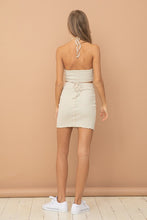 Light Green Exposed Seam Halter Neck Tied Top & Mini Skirt Set
