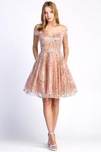 Rose One Shoulder Princess Sequined Tulle Short Dress