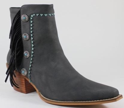 Black Womens Fringe Buckled Western Cowboy Booties