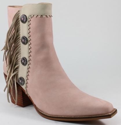 Pink Womens Fringe Buckled Western Cowboy Booties