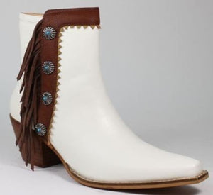 White Womens Fringe Buckled Western Cowboy Booties
