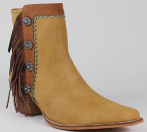 Camel Womens Fringe Buckled Western Cowboy Booties