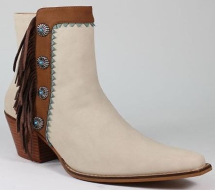 Beige Womens Fringe Buckled Western Cowboy Booties