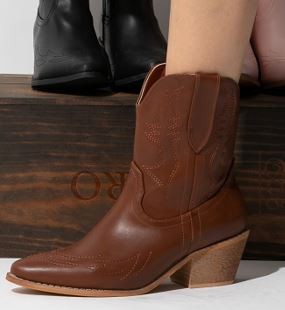 Dark Brown Womens Pointed Toe Westren Cowboy Ankle Booties