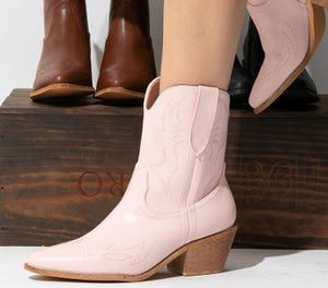Pink Womens Pointed Toe Westren Cowboy Ankle Booties