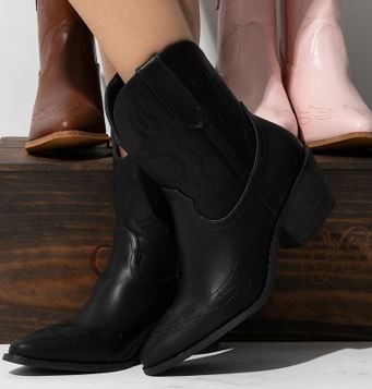 Black Womens Pointed Toe Westren Cowboy Ankle Booties