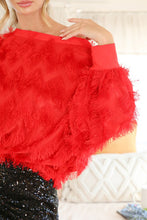 Red Boatneck Long Sleeve With Cuffs Tassel Detail Top