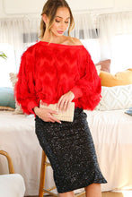 Red Boatneck Long Sleeve With Cuffs Tassel Detail Top