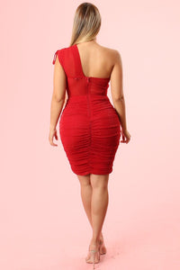 Red Solid Color Glitter Bodycon Dress