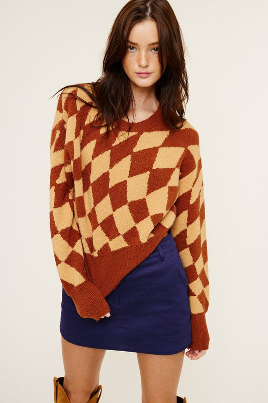 Russet Fashion Check Sweater