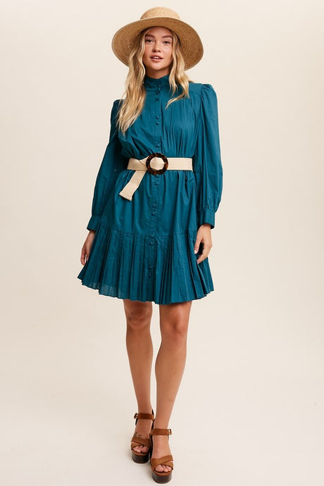 Deep Green Feminine Parisian Vibe Woven Mini Dress