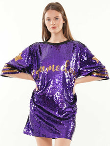 Purple/Gold Gameday With Star Sequin Dress