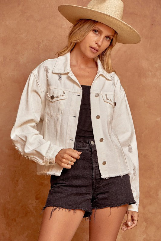 Ivory Pearl Denim Jacket