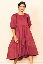 Red Poplin Tiered Midi Dress