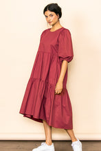 Red Poplin Tiered Midi Dress