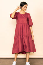 Red Poplin Tiered Midi Dress