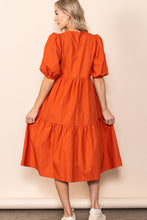 Orange Poplin Tiered Midi Dress