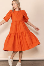 Orange Poplin Tiered Midi Dress