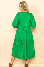 Green Poplin Tiered Midi Dress