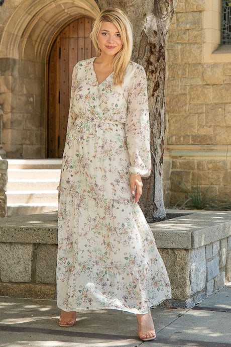 Ivory Print Chiffon Maxi Dress