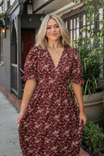 Burgundy Puff Sleeve Maxi Dress