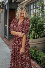 Burgundy Puff Sleeve Maxi Dress