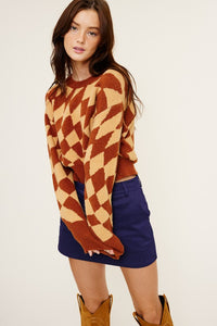 Russet Fashion Check Sweater