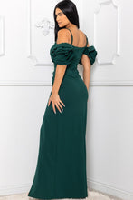 Hunter Green Ruffle Round Flower Shoudler Maxi Dress