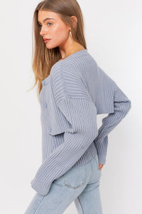 Dusty Blue Button Front Sweater Tube Top Cardigan