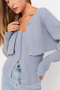 Dusty Blue Button Front Sweater Tube Top Cardigan