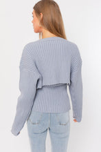 Dusty Blue Button Front Sweater Tube Top Cardigan