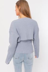 Dusty Blue Button Front Sweater Tube Top Cardigan