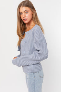 Dusty Blue Button Front Sweater Tube Top Cardigan